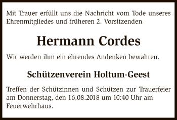 Traueranzeige von Hermann Cordes von SYK