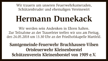 Traueranzeige von Hermann Dunekack von SYK