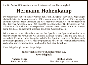 Traueranzeige von Hermann Hohenkamp von SYK