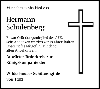 Traueranzeige von Hermann Schulenberg von SYK