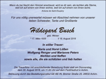 Traueranzeige von Hildegard Busch von SYK