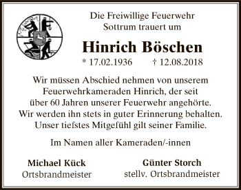 Traueranzeige von Hinrich Böschen von SYK