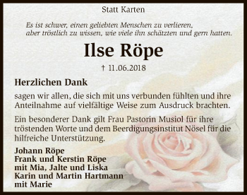 Traueranzeige von Ilse Röpe von SYK