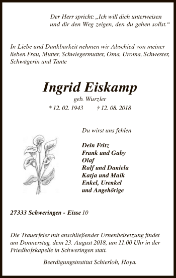 Traueranzeige von Ingrid Eiskamp von SYK