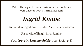 Traueranzeige von Ingrid Knabe von SYK