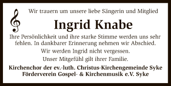 Traueranzeige von Ingrid Knabe von SYK