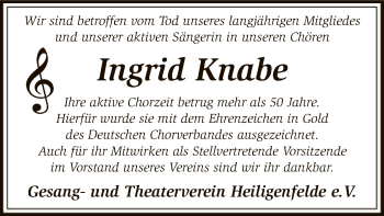 Traueranzeige von Ingrid Knabe von SYK