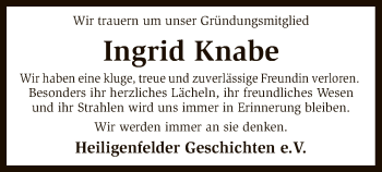 Traueranzeige von Ingrid Knabe von SYK