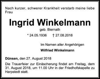 Traueranzeige von Ingrid Winkelmann von SYK