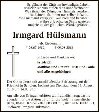 Traueranzeige von Irmgard Hülsmann von SYK