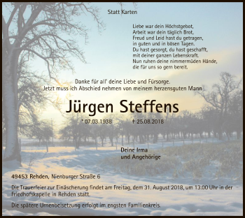 Traueranzeige von Jürgen Steffens von SYK