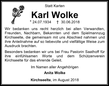 Traueranzeige von Karl Wolke von SYK