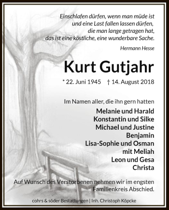 Traueranzeige von Kurt Gutjahr von SYK