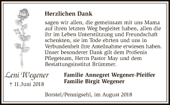 Traueranzeige von Leni Wegener von SYK