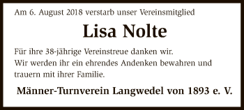 Traueranzeige von Lisa Nolte von SYK