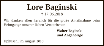 Traueranzeige von Lore Baginski von SYK