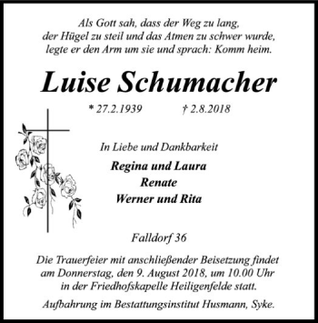 Traueranzeige von Luise Schumacher von SYK