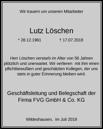 Traueranzeige von Lutz Löschen von SYK