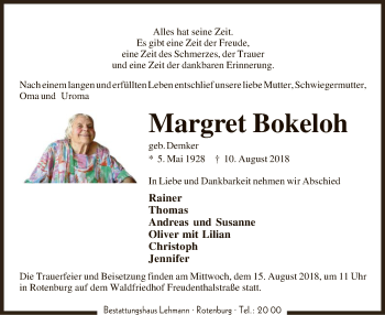 Traueranzeige von Margret Bokeloh von SYK