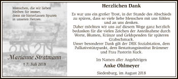 Traueranzeige von Marianne Stratmann von SYK