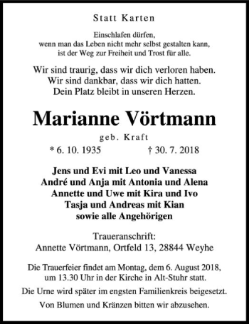 Traueranzeige von Marianne Vörtmann von SYK