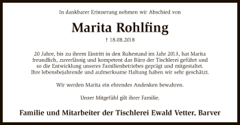 Traueranzeige von Marita Rohlfing von SYK