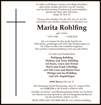 Traueranzeige von Marita Rohlfing von SYK