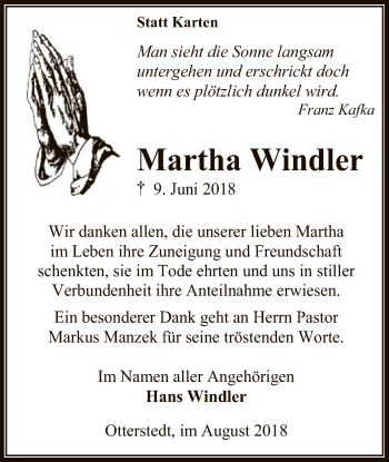 Traueranzeige von Martha Windler von SYK