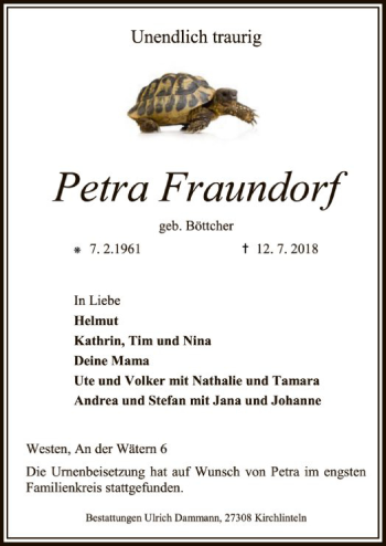 Traueranzeige von Petra Fraundorf von SYK