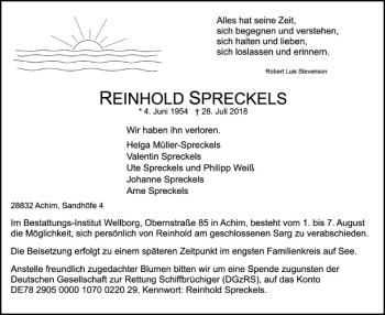 Traueranzeige von Reinhold Spreckels von SYK