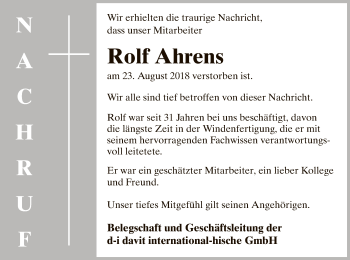 Traueranzeige von Rolf Ahrens von SYK