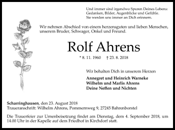 Traueranzeige von Rolf Ahrens von SYK