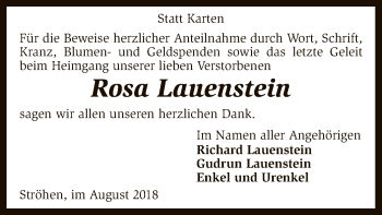 Traueranzeige von Rosa Lauenstein von SYK