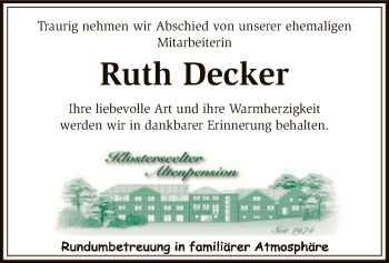 Traueranzeige von Ruth Decker von SYK