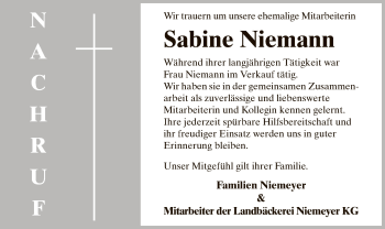 Traueranzeige von Sabine Niemann von SYK