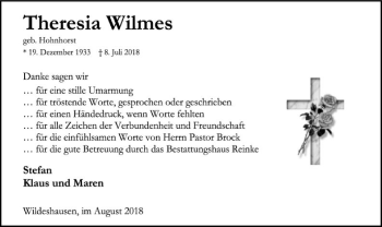 Traueranzeige von Theresia Wilmes von SYK