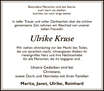 Traueranzeige von Ulrike Kruse von SYK