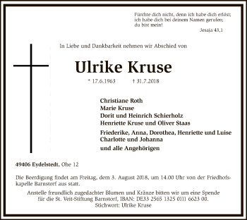 Traueranzeige von Ulrike Kruse von SYK