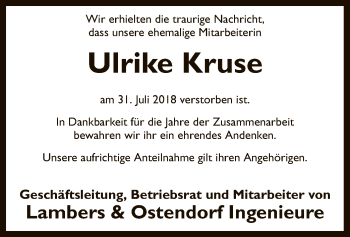 Traueranzeige von Ulrike Kruse von SYK