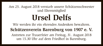 Traueranzeige von Ursel Delfs von SYK