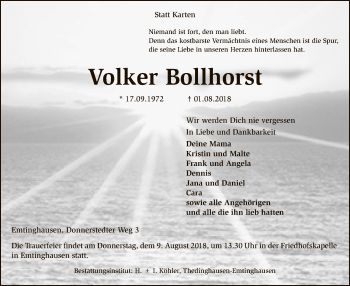 Traueranzeige von Volker Bollhorst von SYK