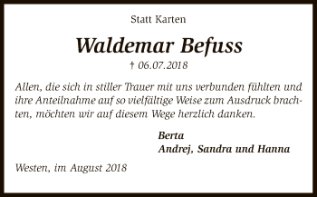 Traueranzeige von Waldemar Befuss von SYK