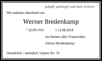 Traueranzeige von Werner Bredenkamp von SYK