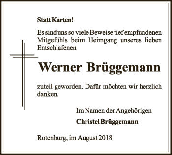 Traueranzeige von Werner Brüggemann von SYK