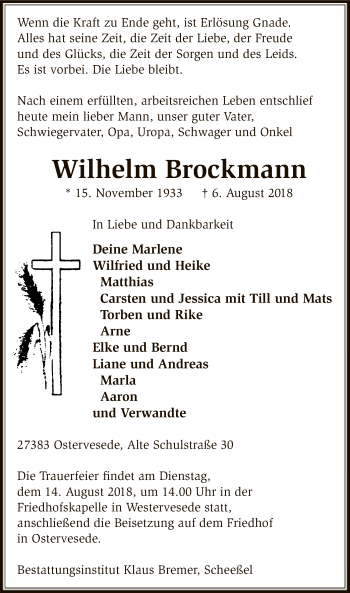 Traueranzeige von Wilhelm Brockmann von SYK