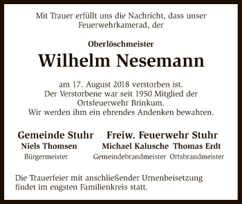 Traueranzeige von Wilhelm Nesemann von SYK