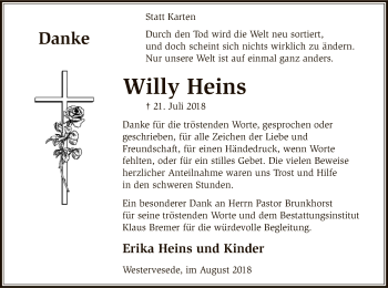 Traueranzeige von Willy Heins von SYK