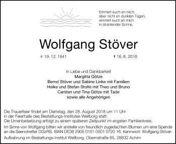 Traueranzeige von Wolfgang Stöver von SYK