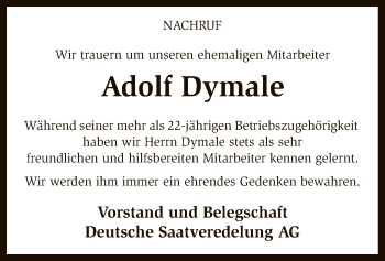 Traueranzeige von Adolf Dymale von SYK