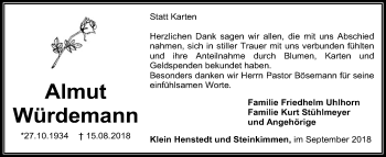 Traueranzeige von Almut Würdemann von SYK